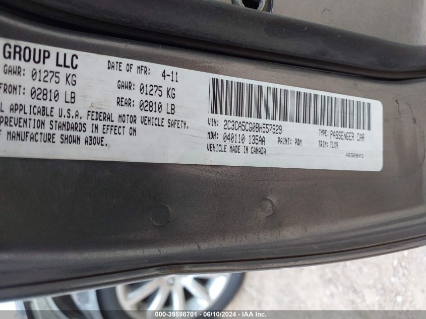 2011 Chrysler 300 Limited VIN: 2C3CA5CG0BH557929 Lot: 39598701