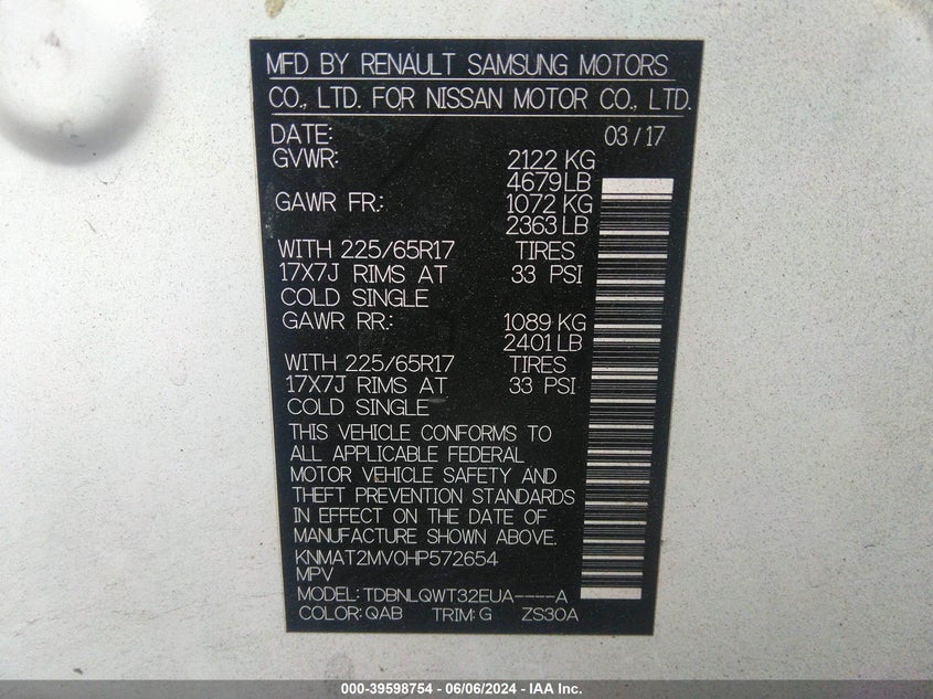 2017 NISSAN ROGUE SV - KNMAT2MV0HP572654