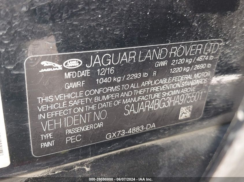 2017 Jaguar Xe 25T VIN: SAJAR4BG3HA975501 Lot: 39598808