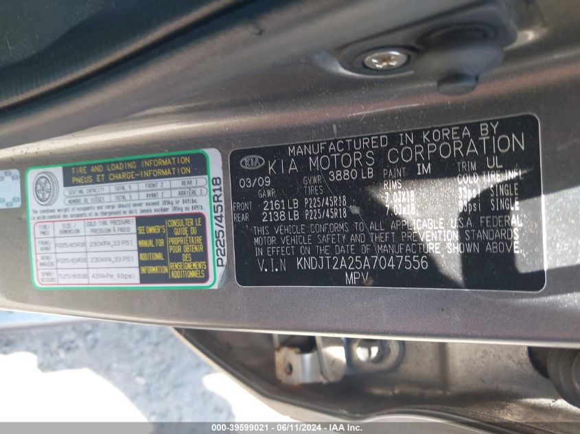 2010 Kia Soul Sport VIN: KNDJT2A25A7047556 Lot: 39599021