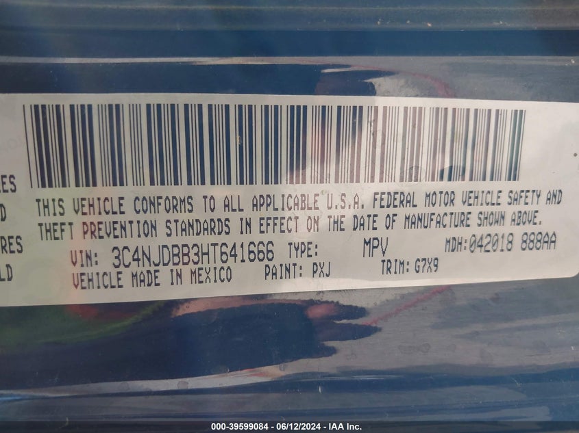 VIN 3C4NJDBB3HT641666 2017 JEEP NEW COMPASS LATITUDE 4X4