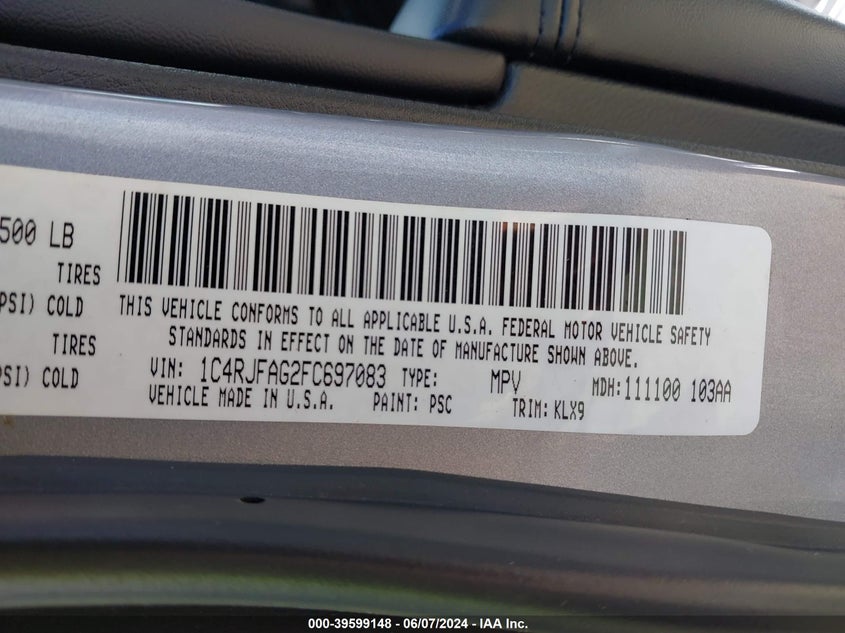 2015 Jeep Grand Cherokee Altitude VIN: 1C4RJFAG2FC697083 Lot: 39599148