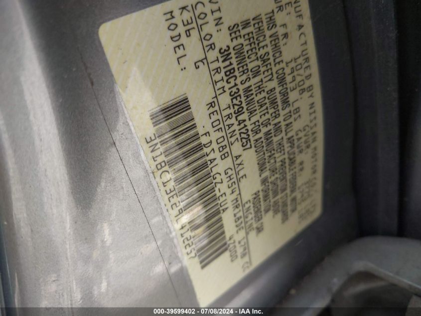 2009 Nissan Versa 1.8Sl VIN: 3N1BC13E29L412257 Lot: 39599402