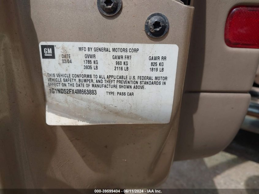 2004 Chevrolet Classic VIN: 1G1ND52FX4M663883 Lot: 39599404