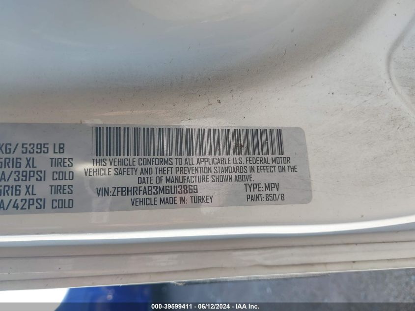 2021 Ram Promaster City Tradesman VIN: ZFBHRFAB3M6U13869 Lot: 39599411