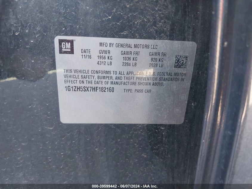2017 Chevrolet Malibu Premier VIN: 1G1ZH5SX7HF182160 Lot: 39599442