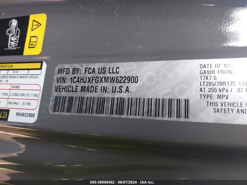 2021 Jeep Wrangler Unlimited Rubicon 4X4 VIN: 1C4HJXFGXMW622900 Lot: 39599452