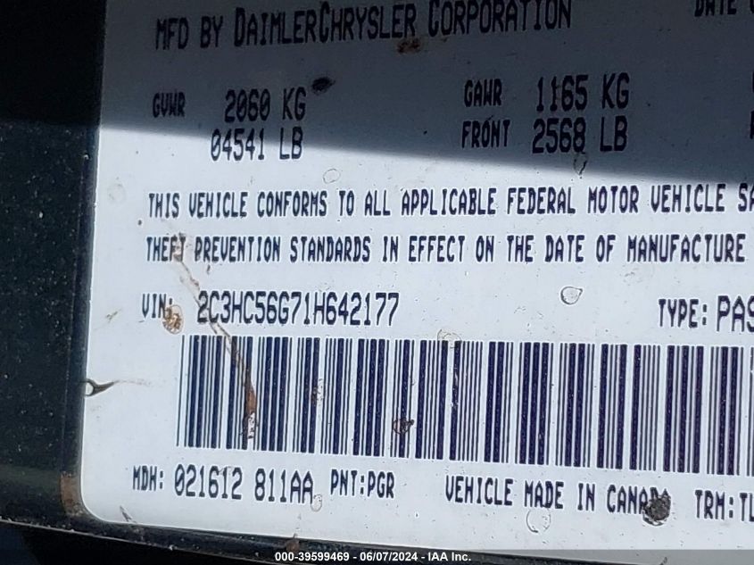 2001 Chrysler Lhs VIN: 2C3HC56G71H642177 Lot: 39599469