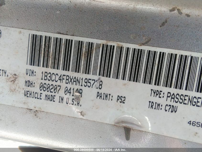 2010 Dodge Avenger Sxt VIN: 1B3CC4FBXAN195728 Lot: 39599500