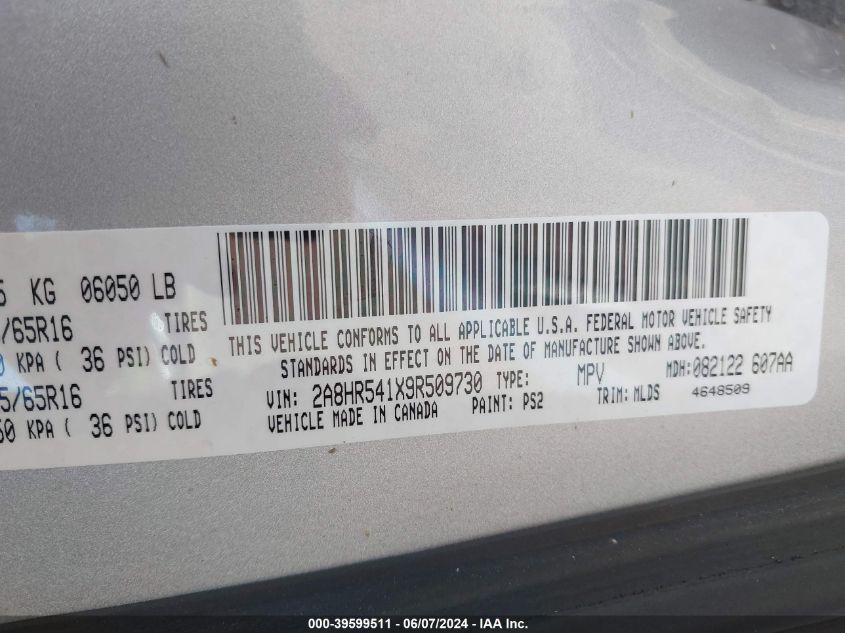 2009 Chrysler Town & Country Touring VIN: 2A8HR541X9R509730 Lot: 39599511