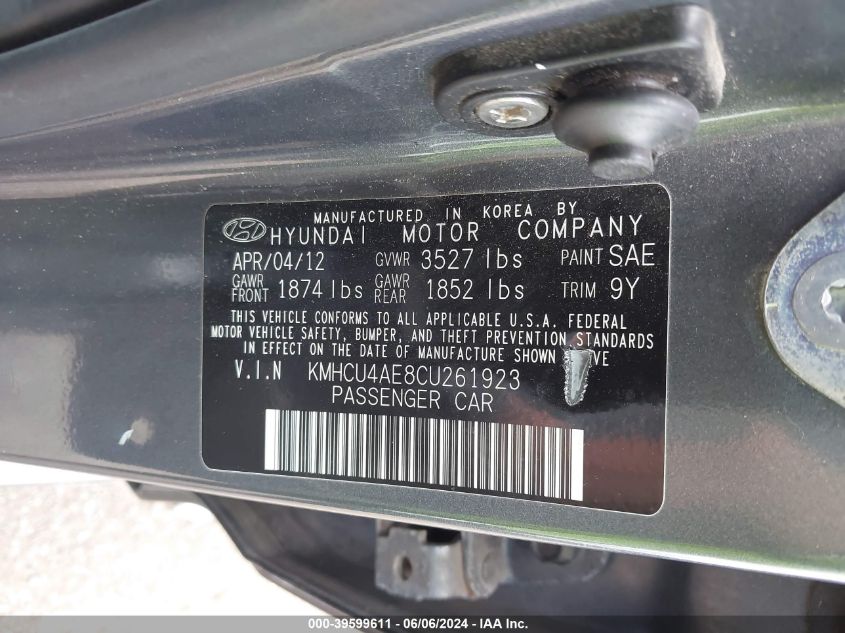 2012 Hyundai Accent Gls VIN: KMHCU4AE8CU261923 Lot: 39599611