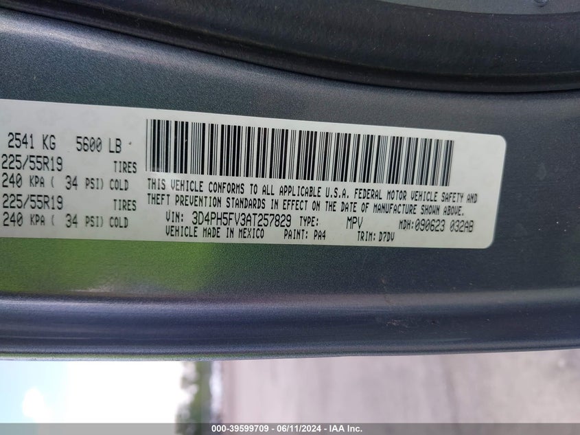 2010 Dodge Journey Sxt VIN: 3D4PH5FV3AT257829 Lot: 39599709