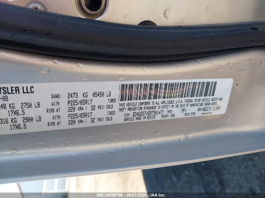 2009 Dodge Journey Sxt VIN: 3D4GG57V69T501471 Lot: 39599796