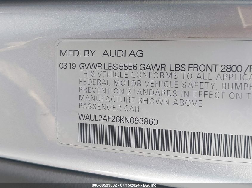 2019 AUDI A6 55 PREMIUM - WAUL2AF26KN093860