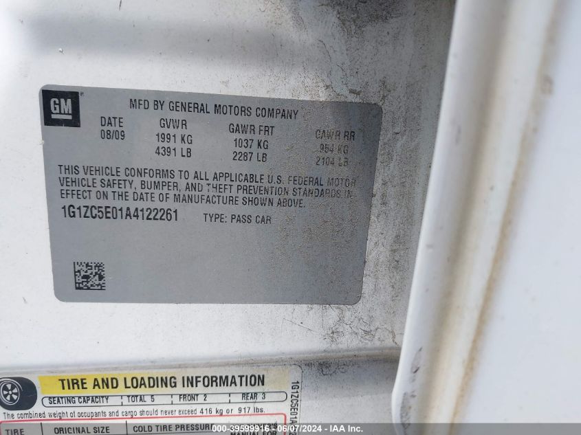 2010 Chevrolet Malibu Lt VIN: 1G1ZC5E01A4122261 Lot: 39599916