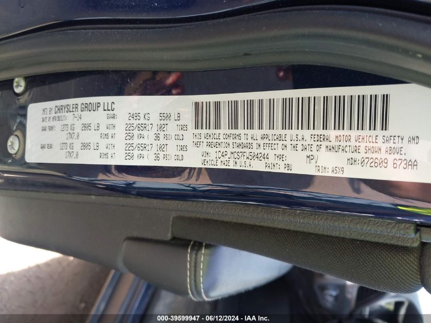 2015 Jeep Cherokee Latitude VIN: 1C4PJMCS7FW504244 Lot: 39599947