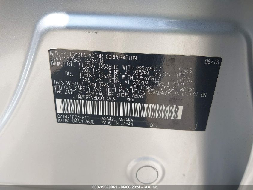 2013 TOYOTA RAV4 LE - JTMZFREV8D5014994