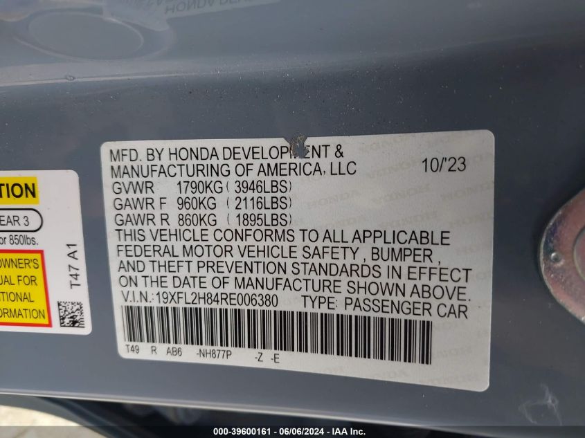 2024 HONDA CIVIC SPORT - 19XFL2H84RE006380