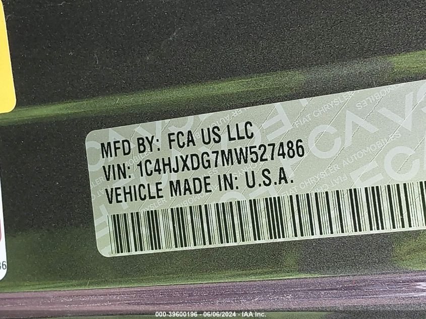 2021 Jeep Wrangler Unlimited Sport Altitude 4X4 VIN: 1C4HJXDG7MW527486 Lot: 39600196