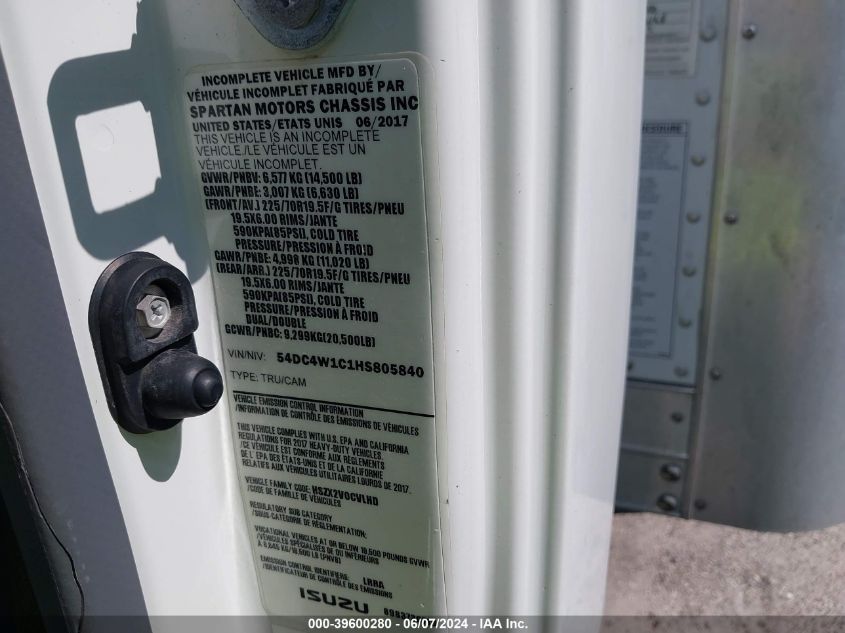 2017 Isuzu Npr Hd Gas Reg VIN: 54DC4W1C1HS805840 Lot: 39600280