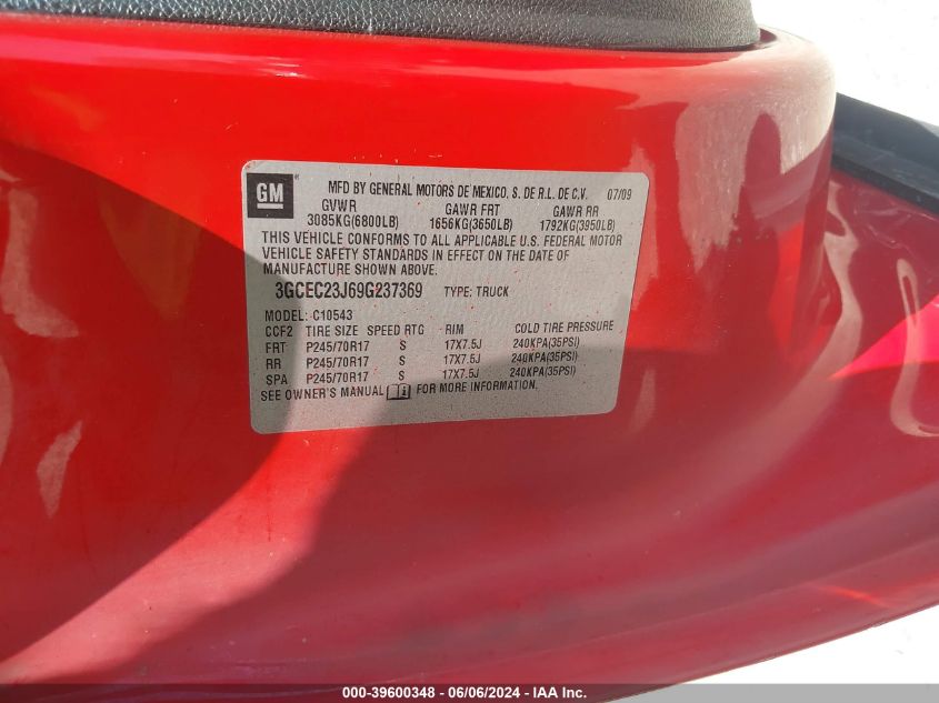 2009 Chevrolet Silverado C1500 Lt VIN: 3GCEC23J69G237369 Lot: 39600348