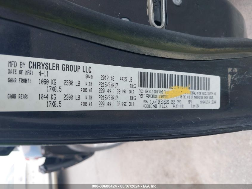 2011 Jeep Compass VIN: 1J4NT1FB1BD211192 Lot: 39600424