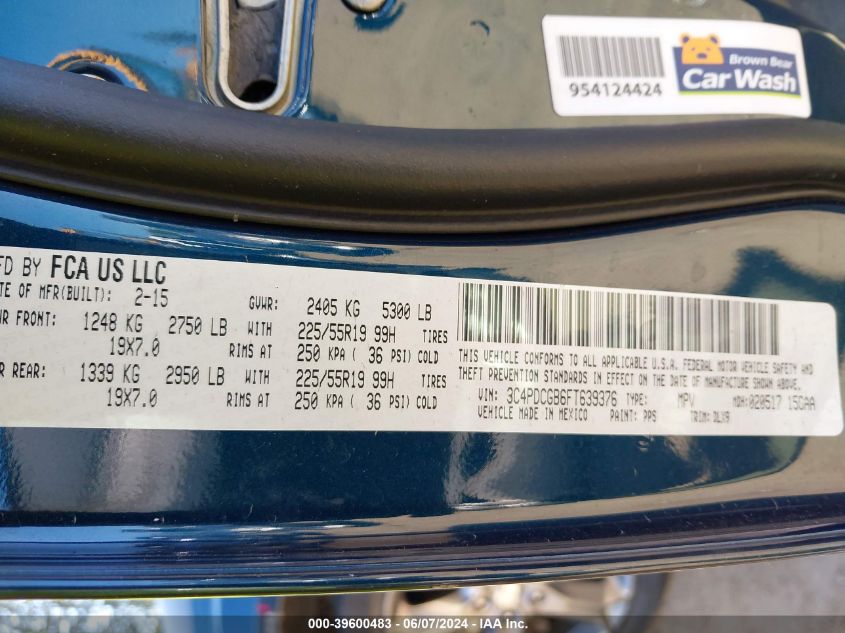 2015 Dodge Journey Crossroad VIN: 3C4PDCGB6FT639376 Lot: 39600483