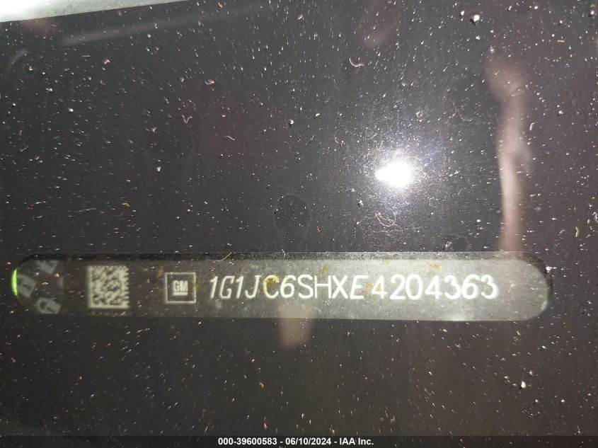 2014 Chevrolet Sonic Lt Auto VIN: 1G1JC6SHXE4204363 Lot: 39600583