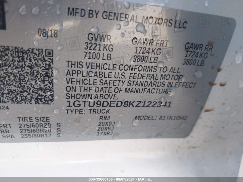 2019 GMC SIERRA 1500 SLT - 1GTU9DED8KZ122341