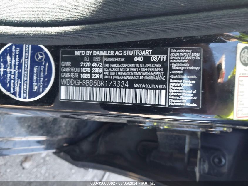 2011 Mercedes-Benz C 300 Luxury 4Matic/Sport 4Matic VIN: WDDGF8BB5BR173334 Lot: 39600882