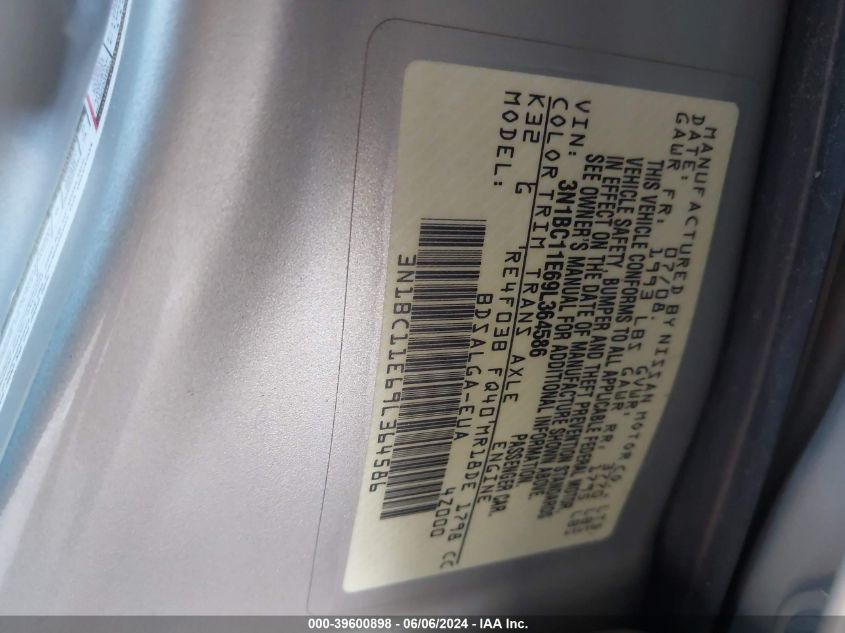 2009 Nissan Versa 1.8Sl VIN: 3N1BC11E69L364586 Lot: 39600898