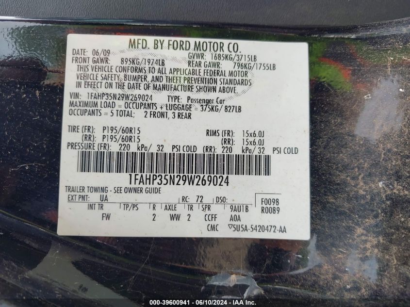 1FAHP35N29W269024 2009 Ford Focus Se