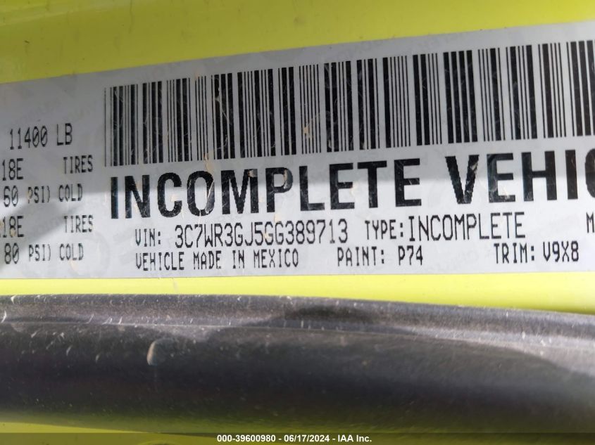 2016 Ram 3500 Tradesman VIN: 3C7WR3GJ5GG389713 Lot: 39600980