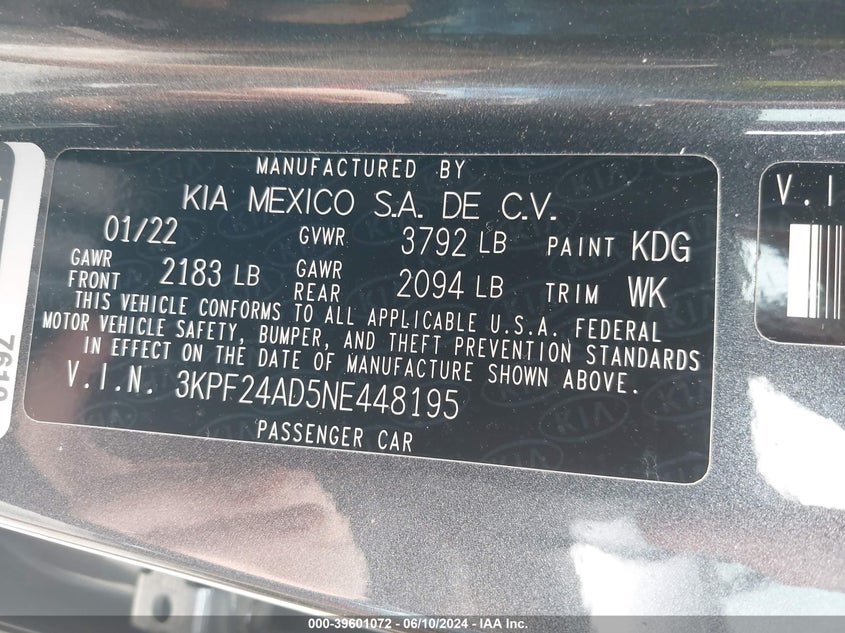 2022 KIA FORTE LXS - 3KPF24AD5NE448195