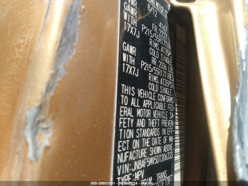 2013 Nissan Juke Sl VIN: JN8AF5MV5DT206333 Lot: 39601091