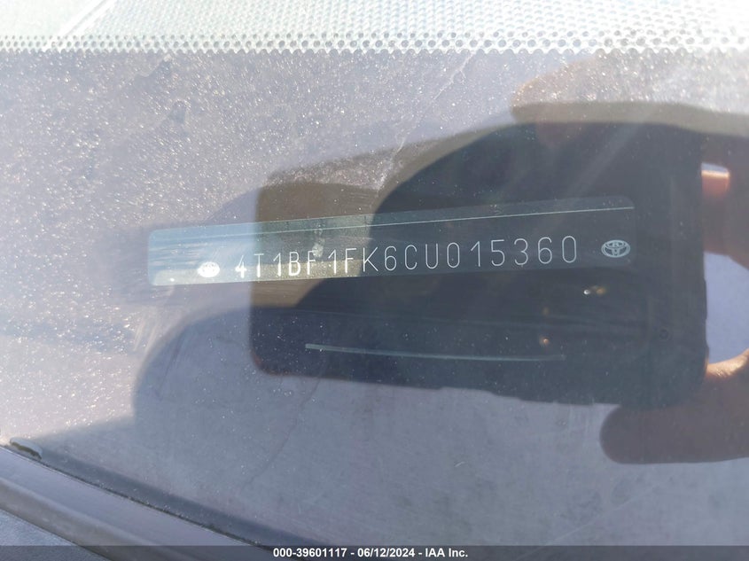 2012 Toyota Camry Le VIN: 4T1BF1FK6CU015360 Lot: 39601117