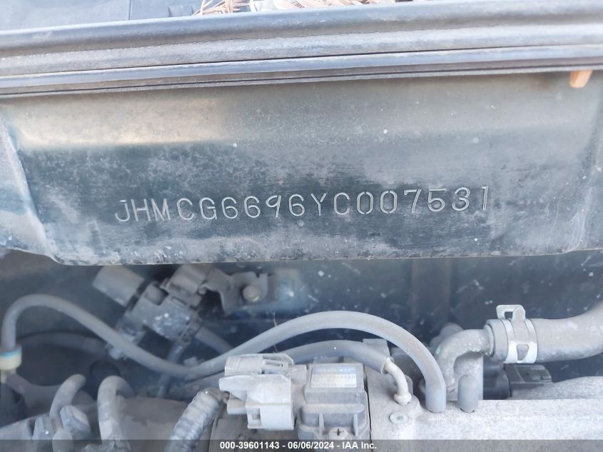 2000 Honda Accord 2.3 Se VIN: JHMCG6696YC007531 Lot: 39601143