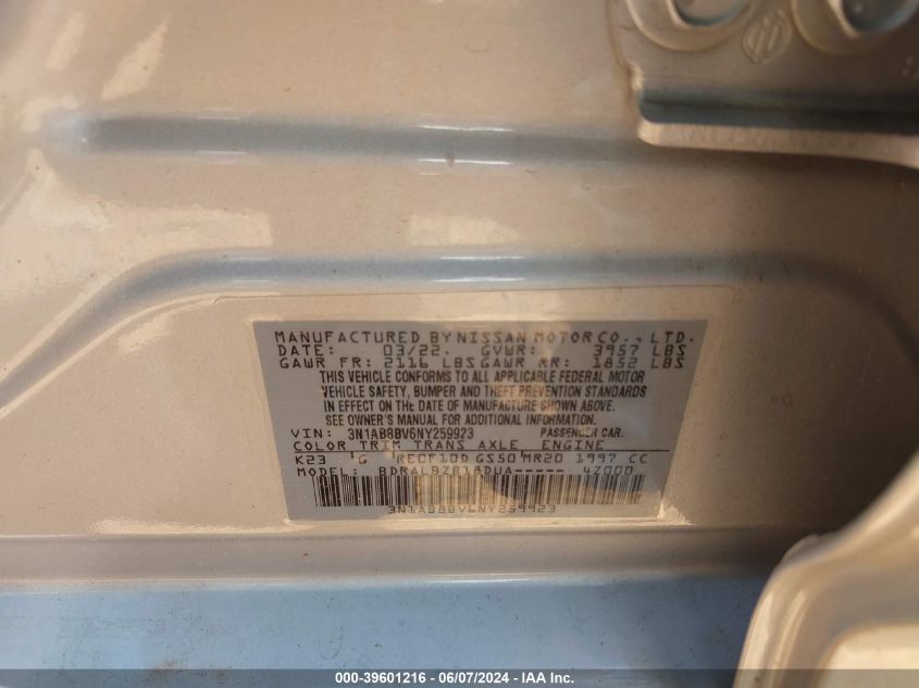 2022 Nissan Sentra S Xtronic Cvt VIN: 3N1AB8BV6NY259923 Lot: 39601216