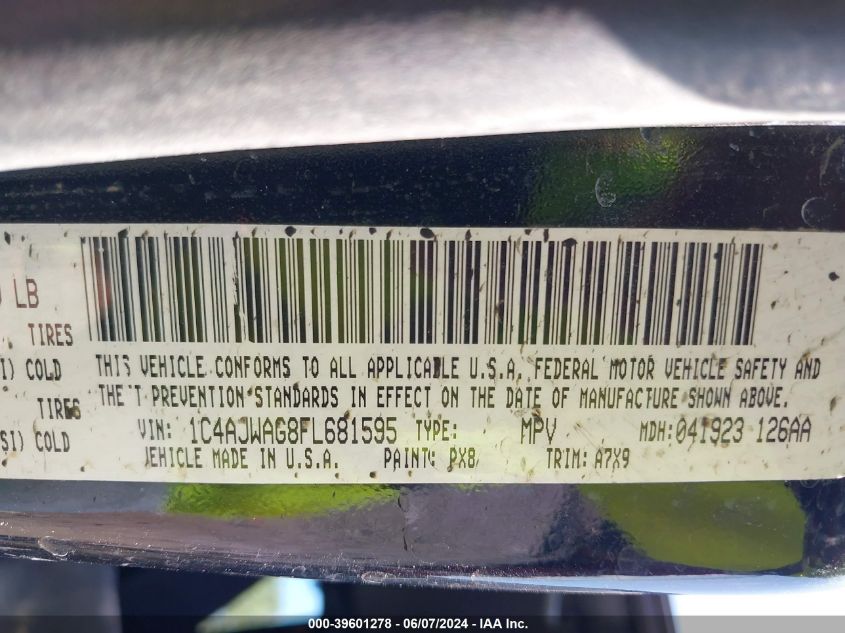 2015 Jeep Wrangler Sport VIN: 1C4AJWAG8FL681595 Lot: 39601278