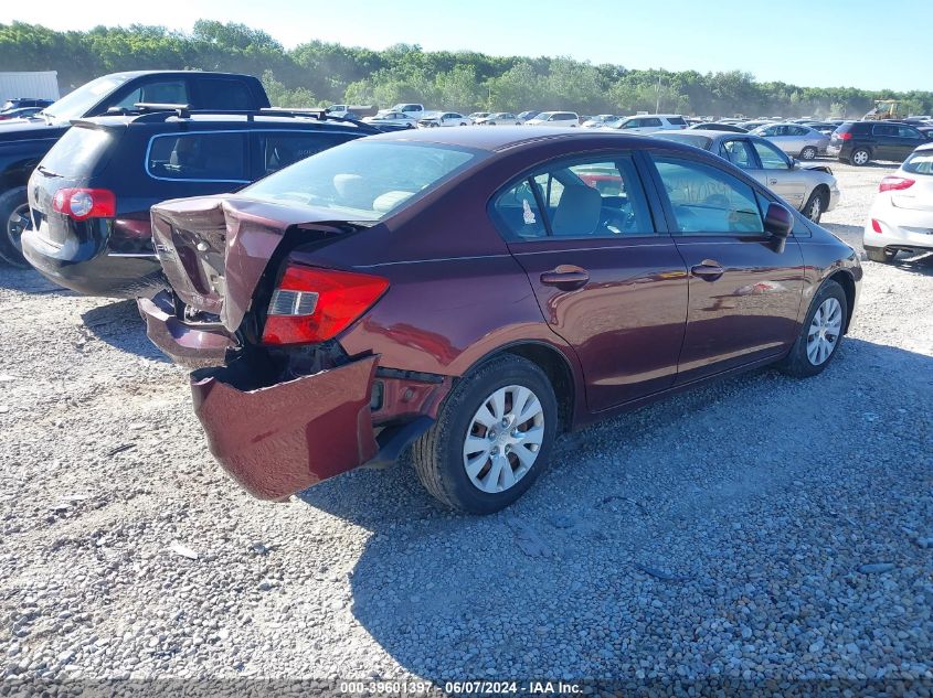 2012 Honda Civic Lx VIN: 19XFB2F52CE098110 Lot: 39601397