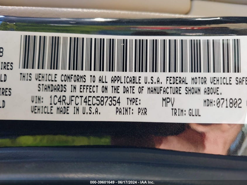 2014 Jeep Grand Cherokee Overland VIN: 1C4RJFCT4EC587354 Lot: 39601649