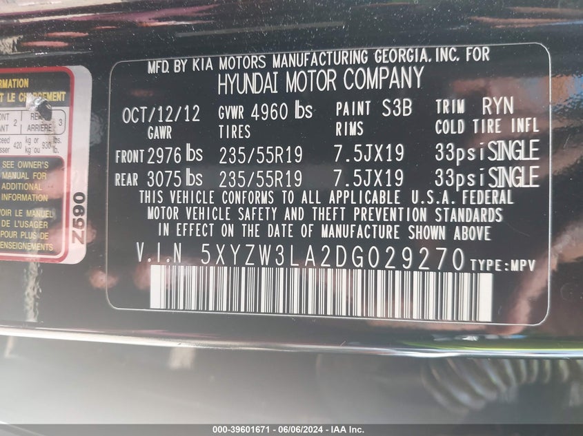 2013 Hyundai Santa Fe Sport 2.0T VIN: 5XYZW3LA2DG029270 Lot: 39601671