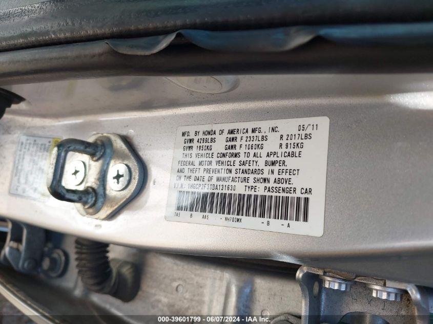 2011 Honda Accord 2.4 Lx VIN: 1HGCP2F30BA131630 Lot: 39601799