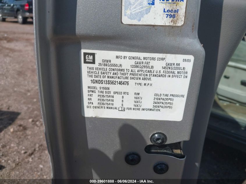 2006 Chevrolet Trailblazer Ls VIN: 1GNDS13S562146476 Lot: 39601888