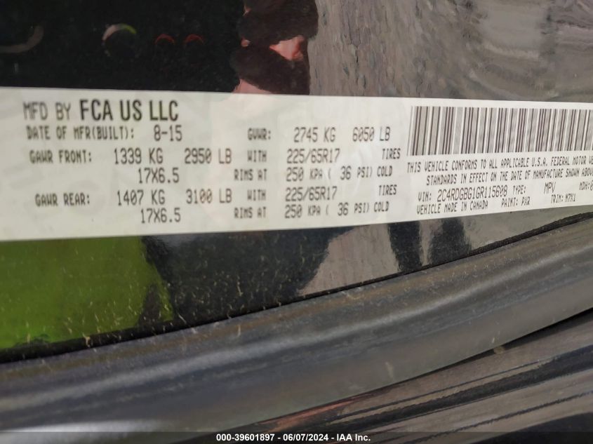 2016 Dodge Grand Caravan Se Plus VIN: 2C4RDGBG1GR115608 Lot: 39601897