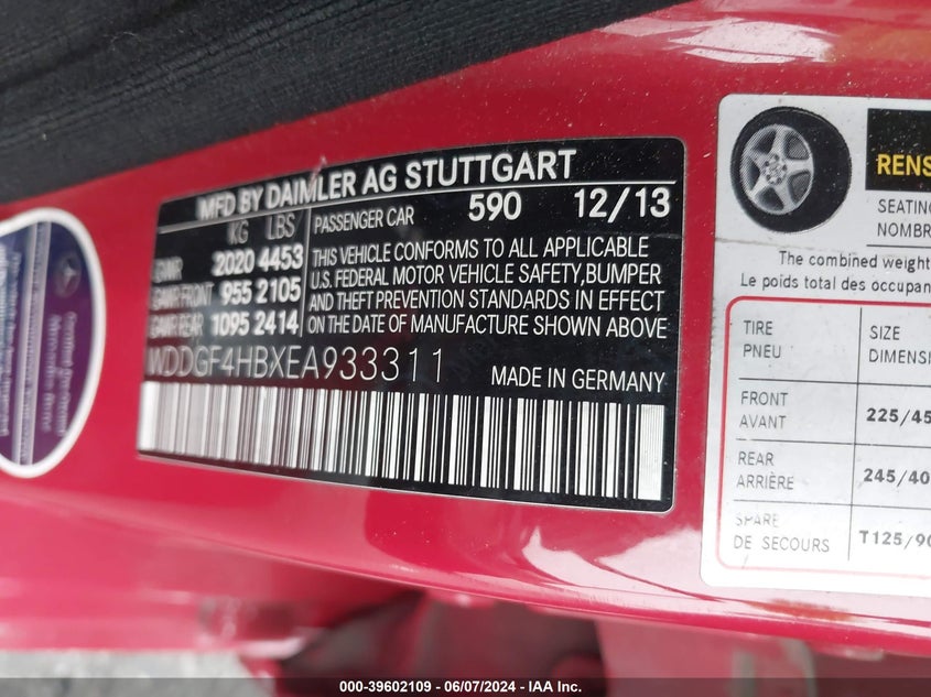 2014 Mercedes-Benz C 250 Luxury/Sport VIN: WDDGF4HBXEA933311 Lot: 39602109