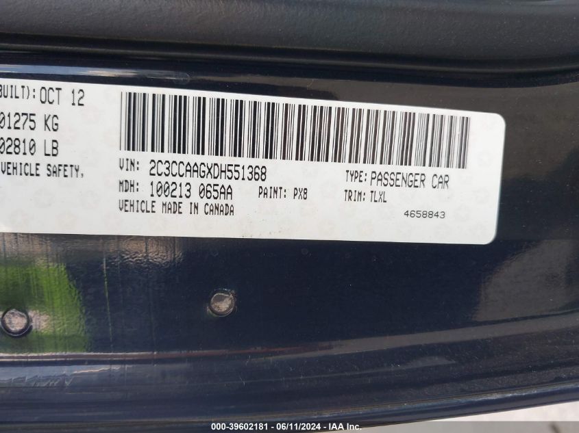 2013 Chrysler 300 Motown VIN: 2C3CCAAGXDH551368 Lot: 39602181