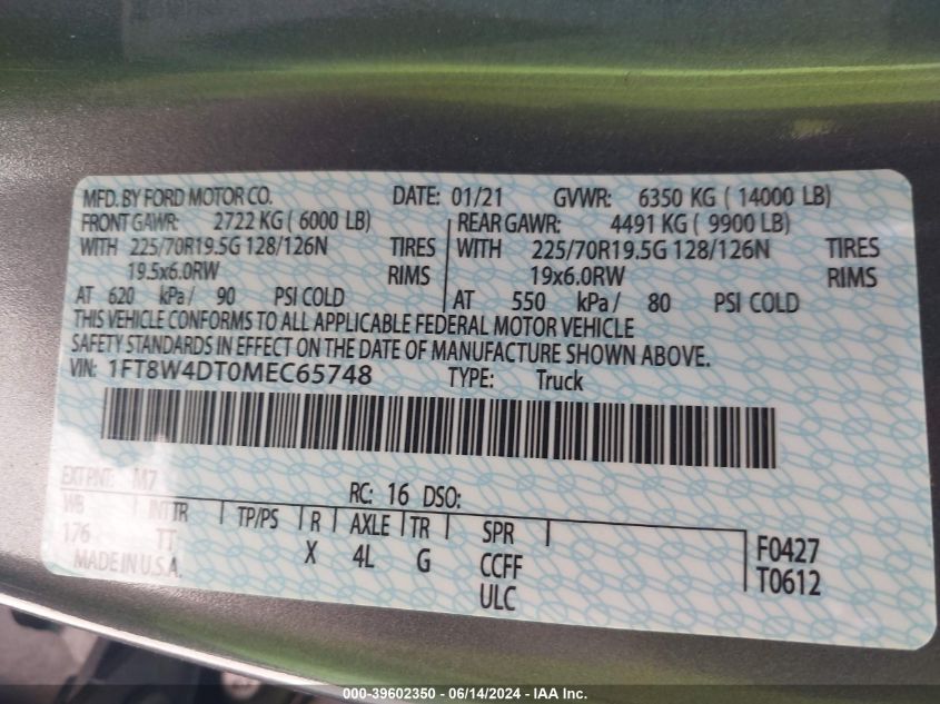2021 Ford F-450 Limited VIN: 1FT8W4DT0MEC65748 Lot: 39602350