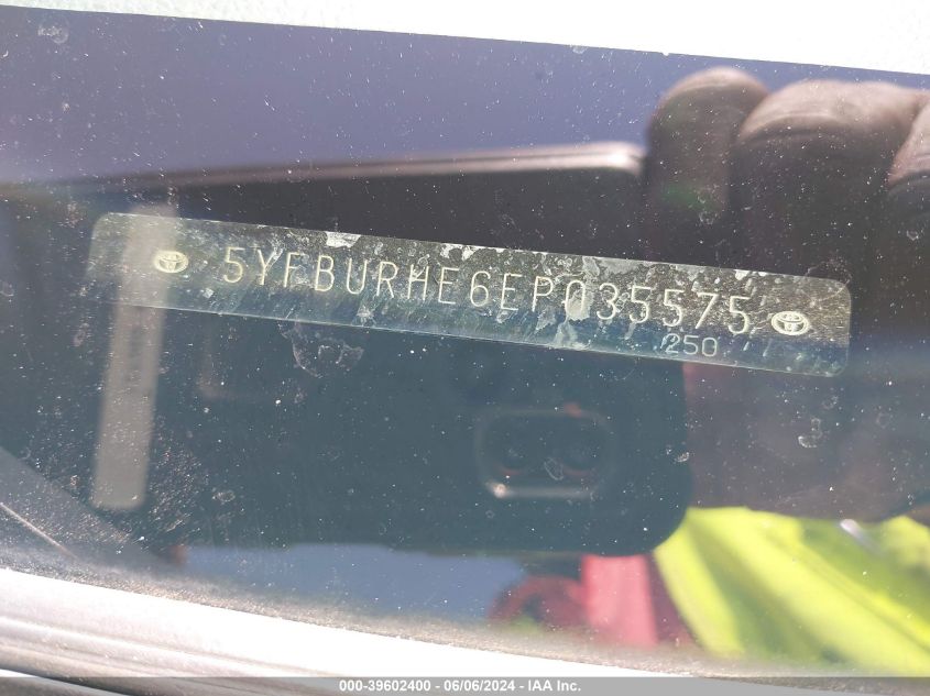 2014 Toyota Corolla L/Le/Le Pls/Prm/S/S Pls VIN: 5YFBURHE6EP035575 Lot: 39602400
