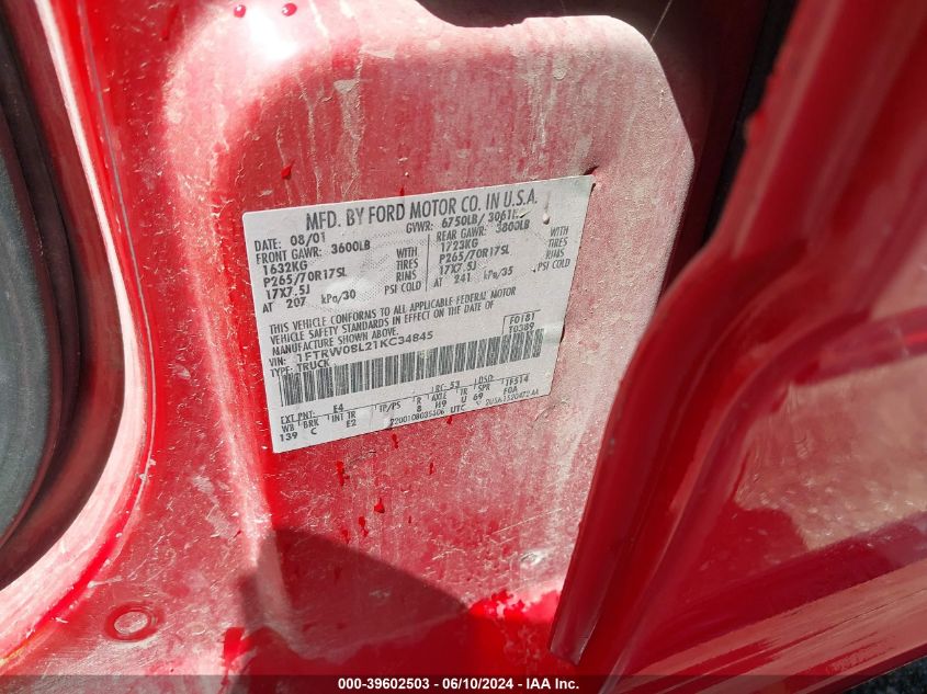 2001 Ford F-150 King Ranch Edition/Lariat/Xlt VIN: 1FTRW08L21KC34845 Lot: 39602503